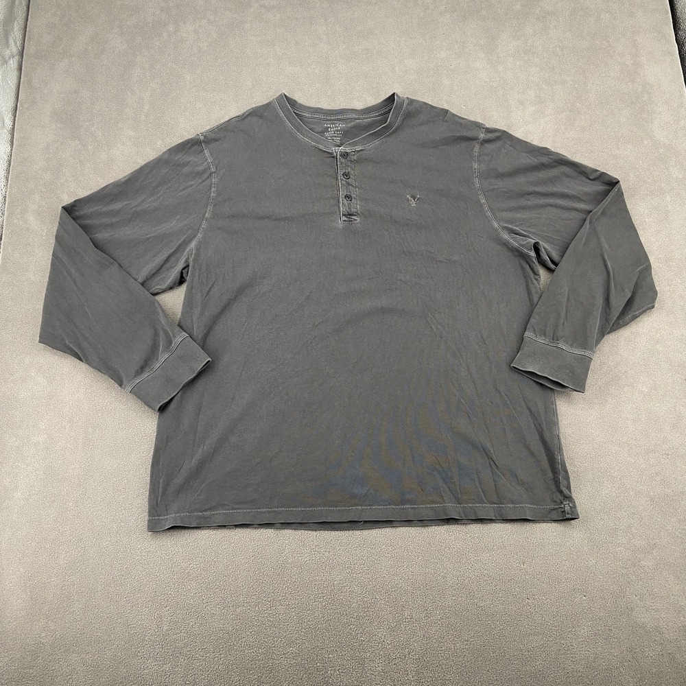 American Eagle Outfitters Super Soft Henley Shirt Mens 2XL Gray Standard Cotton